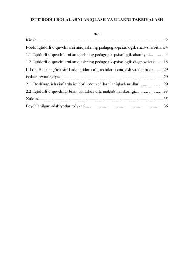 ISTE'DODLI BOLALARNI ANIQLASH VA ULARNI TARBIYALASH