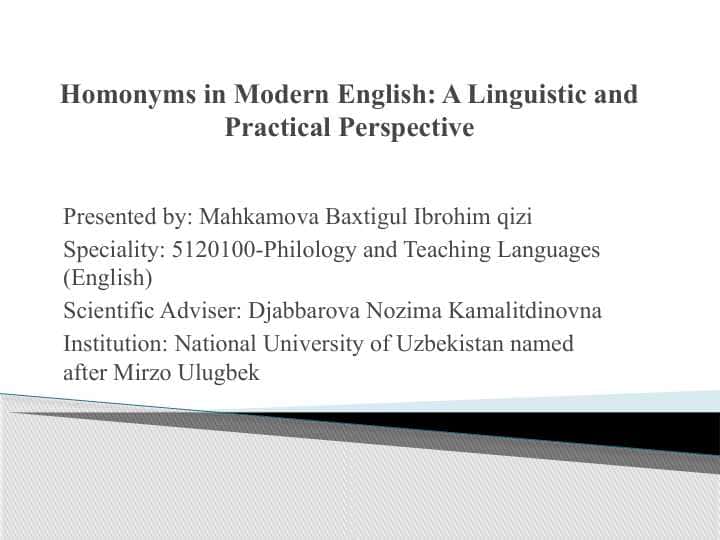 Homonyms in Modern English: A Linguistic and Practical