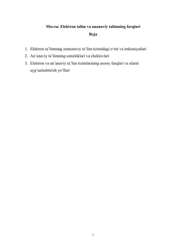 Elektron talim va ananaviy talimning farqlari