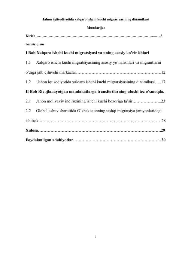 Jаhоn iqtisоdiyotidа хаlqаrо ishchi kuchi migrаsiyasining dinаmikаsi