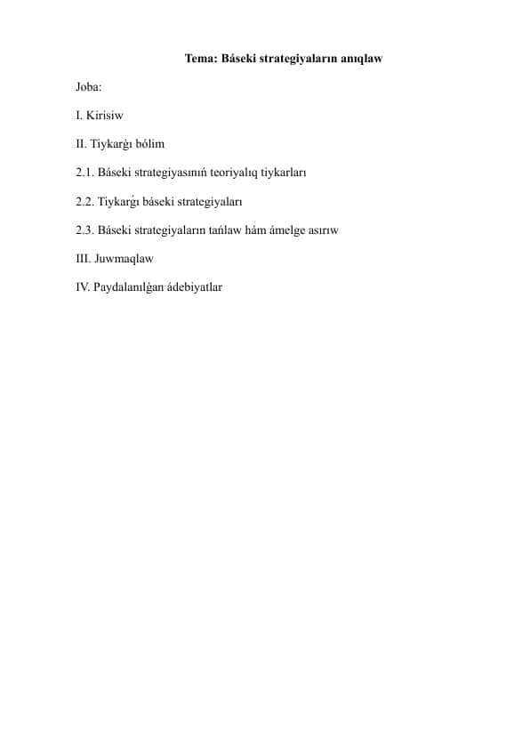 Báseki strategiyaların anıqlaw