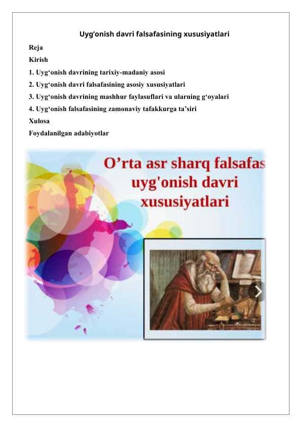 Uyg’onish davri falsafasining xususiyatlari 25