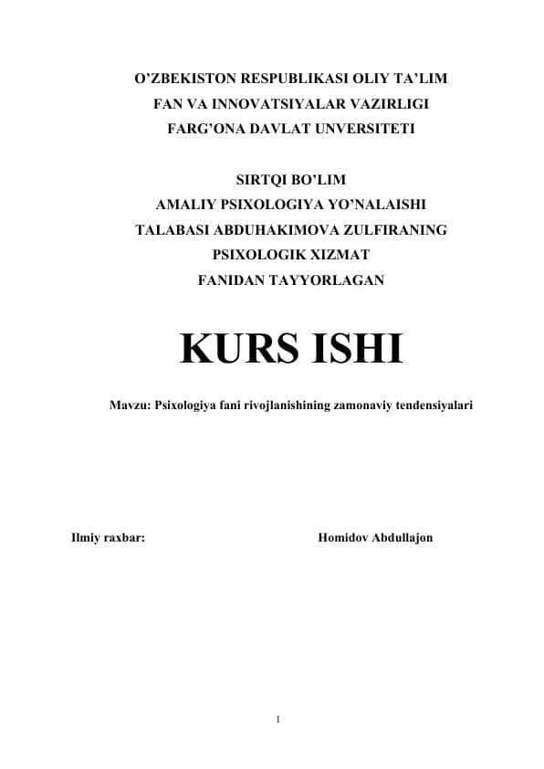 : Psixologiya fani rivojlanishining zamonaviy tendensiyalari