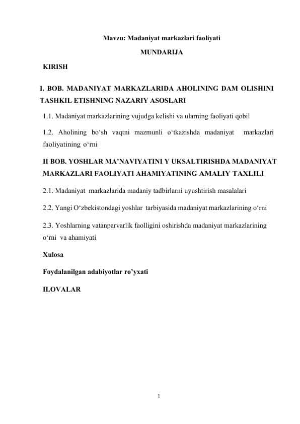 Madaniyat markazlari faoliyati