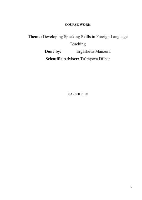 Developing Speaking Skills in Foreign Language Teaching