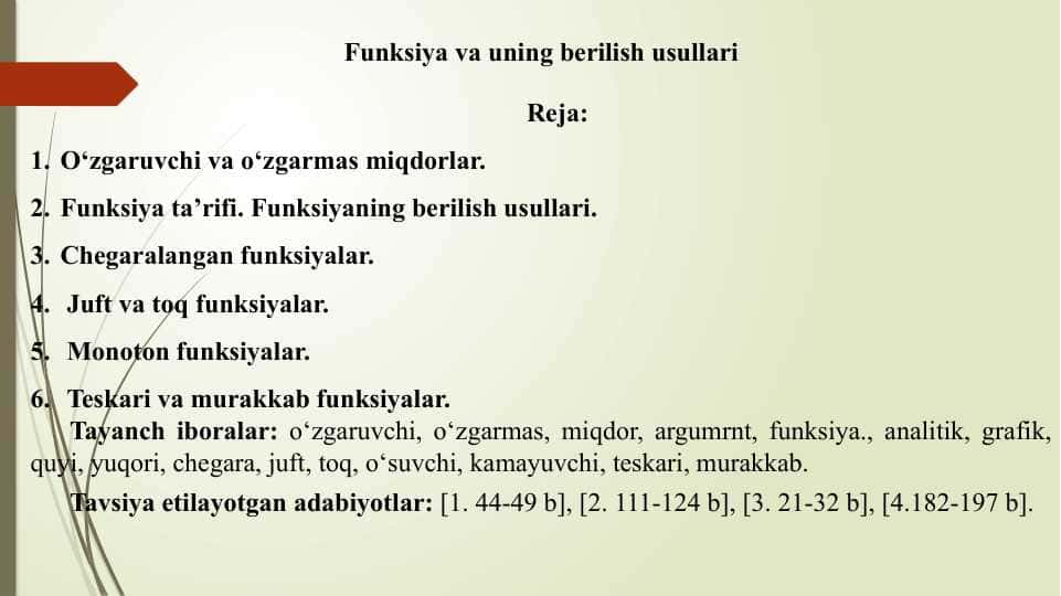 Funksiya va uning berilish usullari