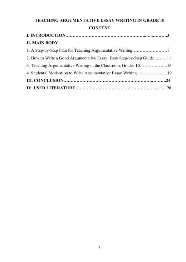 TEACHING ARGUMENTATIVE ESSAY WRITING IN GRADE 10