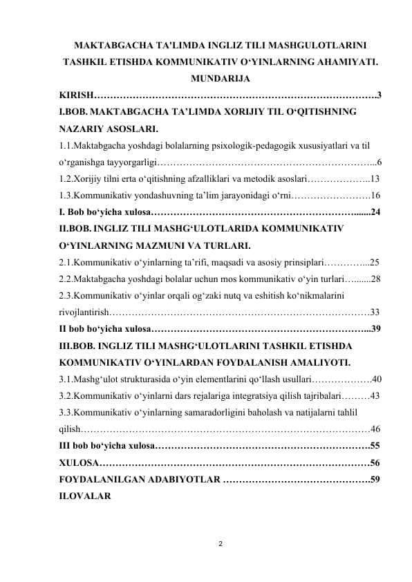 MAKTABGACHA TA'LIMDA INGLIZ TILI MASHGULOTLARINI TASHKIL ETISHDA KOMMUNIKATIV O‘YINLARNING AHAMIYATI.