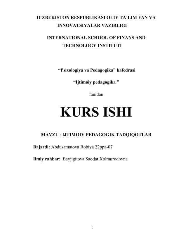 IJTIMOIY PEDAGOGIK TADQIQOTLAR