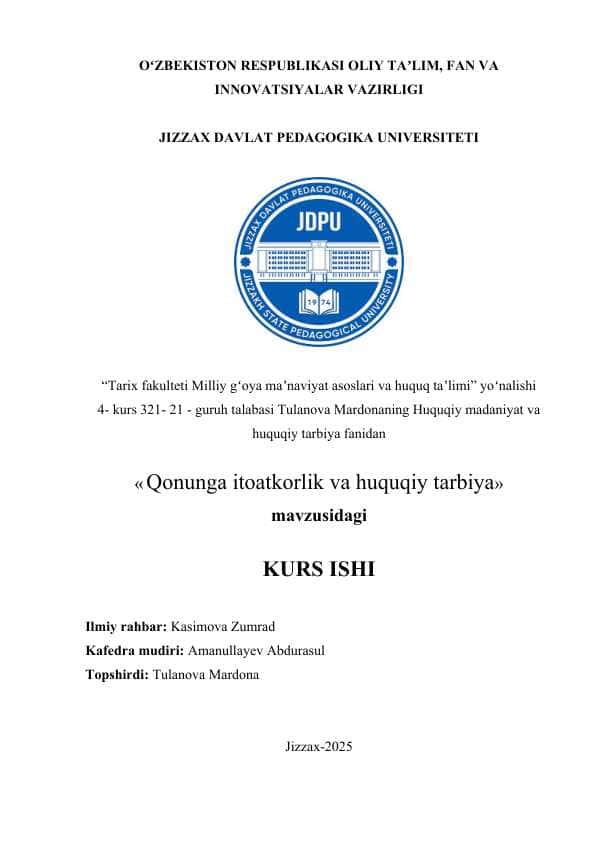 Qonunga itoatkorlik va huquqiy tarbiya