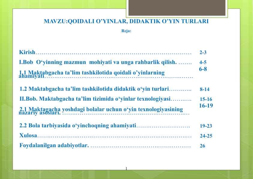 Qoidali o’yinlar, didaktik o’yin turlari 1s