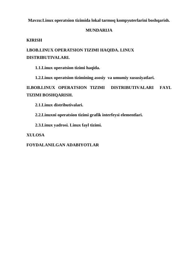 Linux operatsion tizimida lokal tarmoq kompyuterlarini boshqarish.