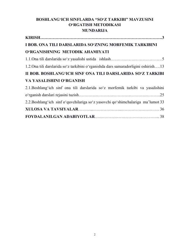 BOSHLANG‘ICH SINFLARDA “SO‘Z TARKIBI” MAVZUSINI O‘RGATISH METODIKASI