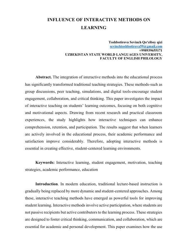 INFLUENCE OF INTERACTIVE METHODS ON LEARNING