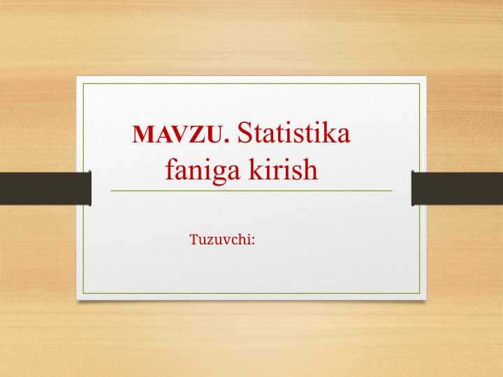 Statistika faniga kirish