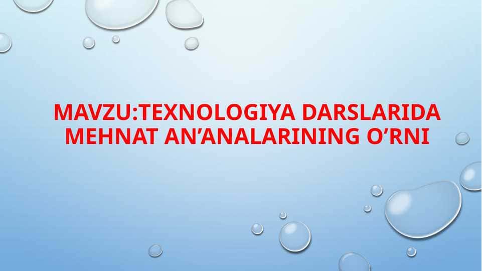 texnologiya darslarida mehnat an’analarining o’rni