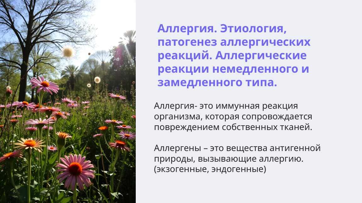 Аллергия. Этиология, патогенез аллергических реакций. Аллергические реакции немедленного и замедленного типа.