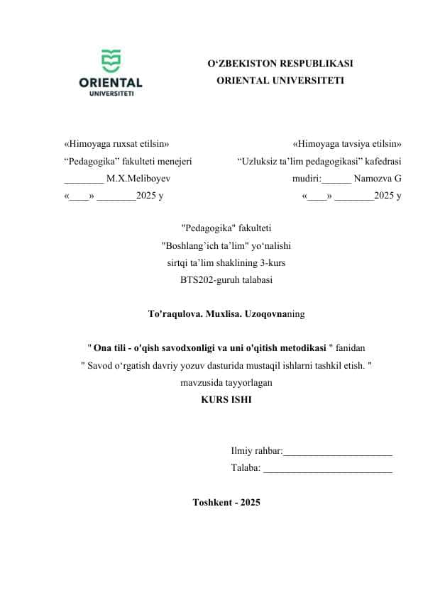 Savod o‘rgatish davriy yozuv dasturida mustaqil ishlarni tashkil etish.