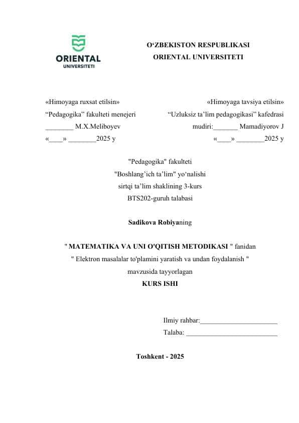 Elektron masalalar to'plamini yaratish va undan foydalanish.