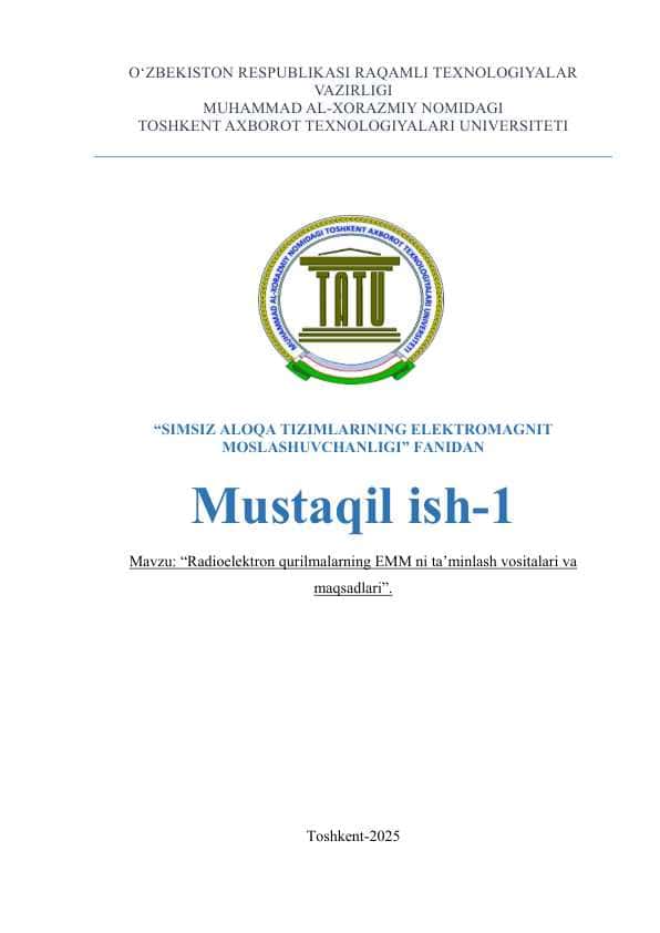 Radioelektron qurilmalarning EMM ni ta’minlash vositalari va maqsadlari