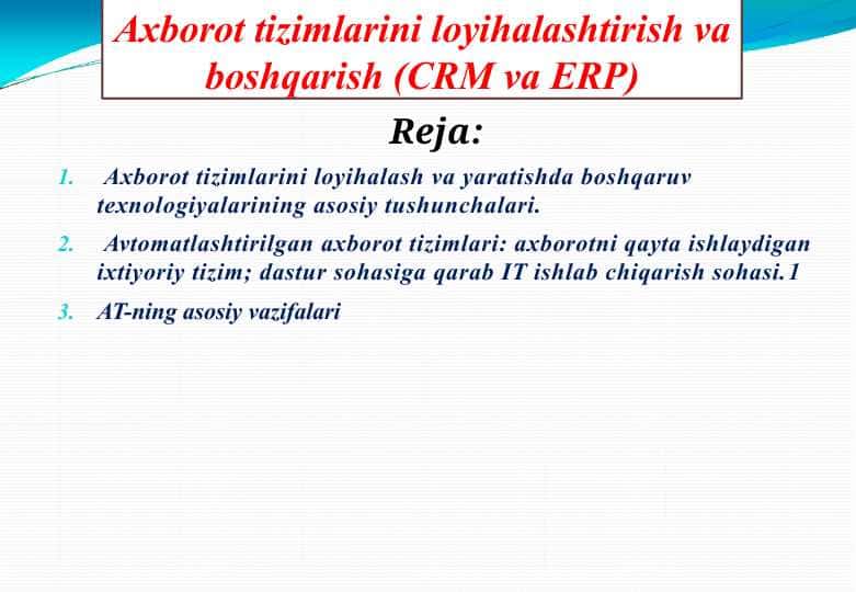 Axborot tizimlarni loyihalashtirish