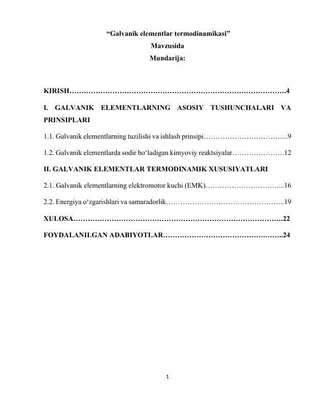 galvanik elementlar termodinamikasi