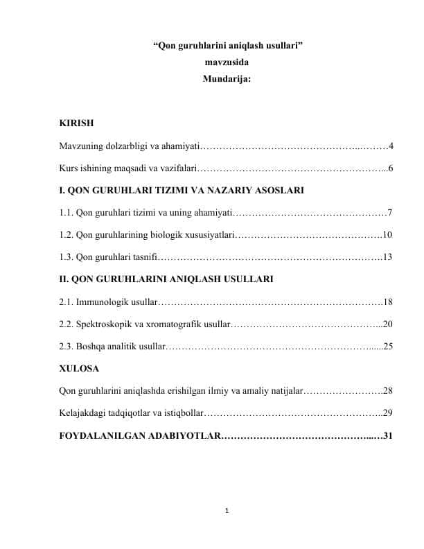 qon guruhlarini aniqlash usuli