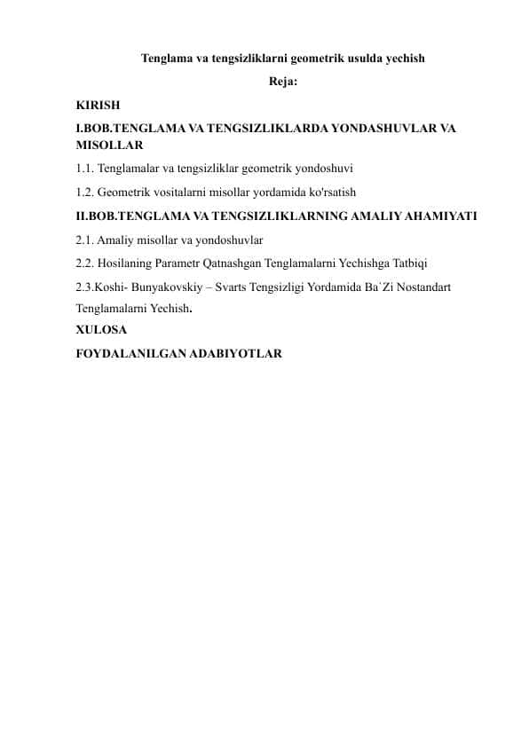Tenglama va tengsizliklarni geometrik usulda yechish