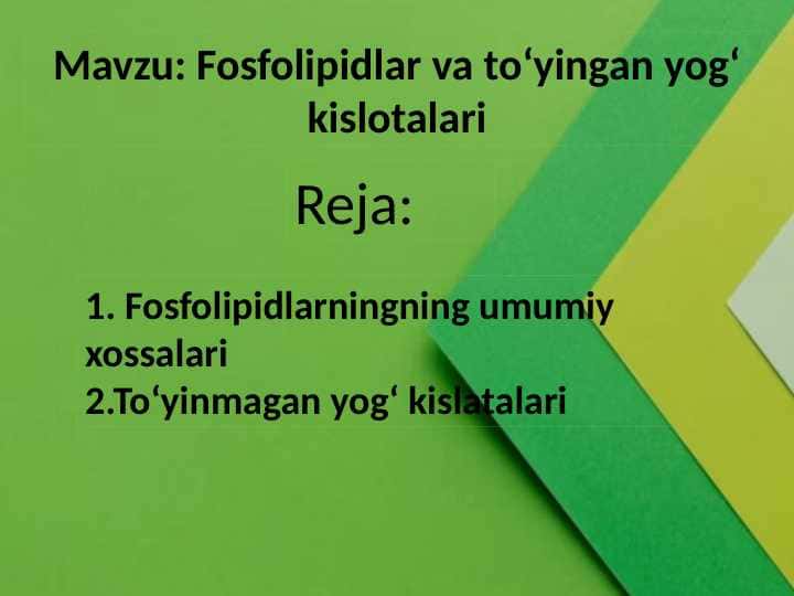 Fosfolipidlar va toʻyingan yogʻ kislotalari