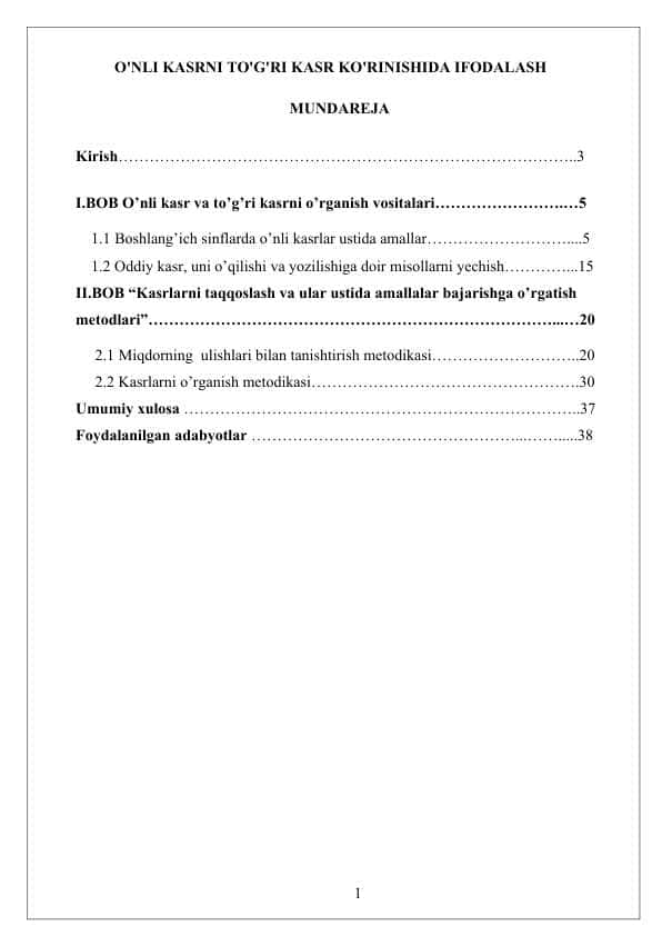 O'NLI KASRNI TO'G'RI KASR KO'RINISHIDA IFODALASH