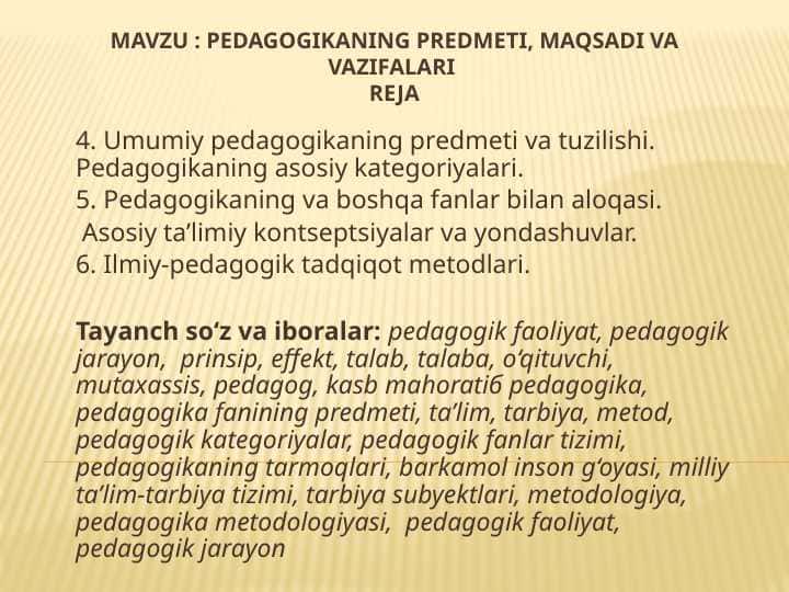 PEDAGOGIKANING PREDMETI, MAQSADI VA VAZIFALARI