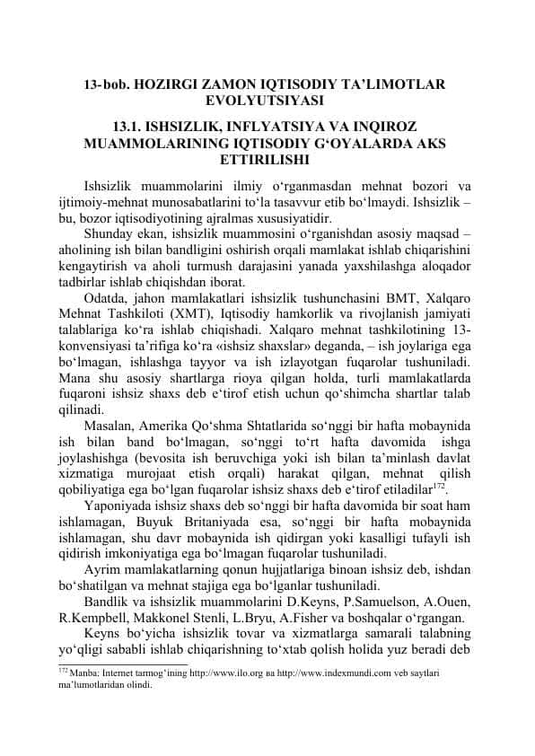 HOZIRGI ZAMON IQTISODIY TA’LIMOTLAR EVOLYUTSIYASI