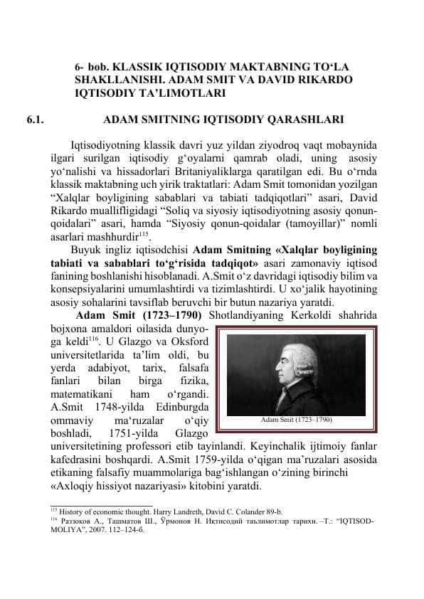 KLASSIK IQTISODIY MAKTABNING TO‘LA SHAKLLANISHI. ADAM SMIT VA DAVID RIKARDO IQTISODIY TA’LIMOTLARI