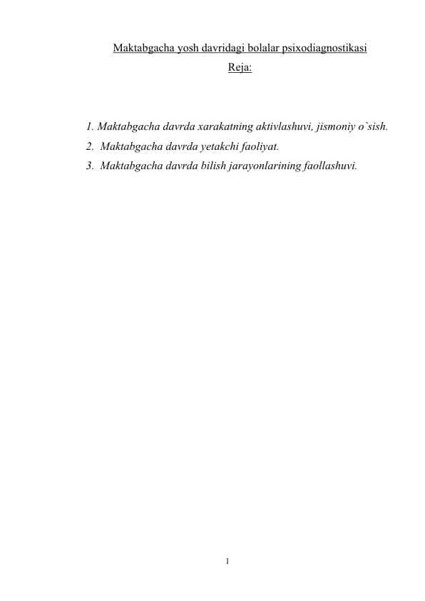 Maktabgacha yosh davridagi bolalar psixodiagnostikasi