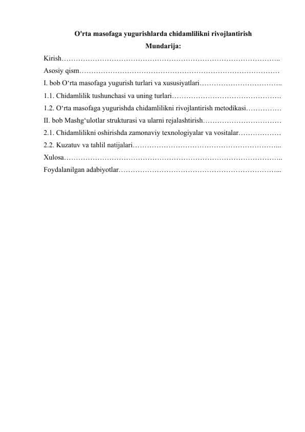 O'rta masofaga yugurishlarda chidamlilikni rivojlantirish