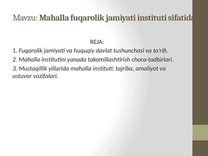 Mahalla fuqarolik jamiyati instituti sifatida