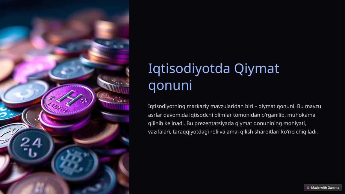 Iqtisodiyotda qiymat qonuni | Mustaqil ish | Prezentatsiya