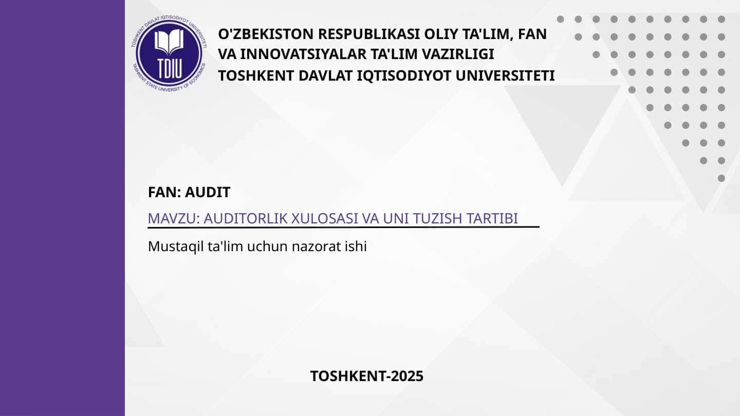 Auditorlik xulosasi va uni tuzish tartibi