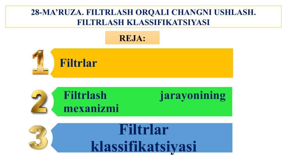 FILTRLASH ORQALI CHANGNI USHLASH. FILTRLASH KLASSIFIKATSIYASI