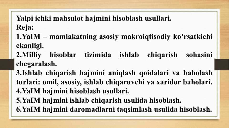 Yalpi ichki mahsulot hajmini hisoblash usullari
