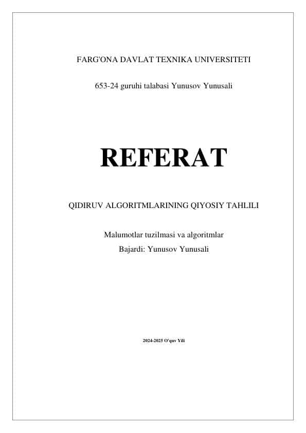 Qidiruv algoritmlarining qiyosiy tahlili