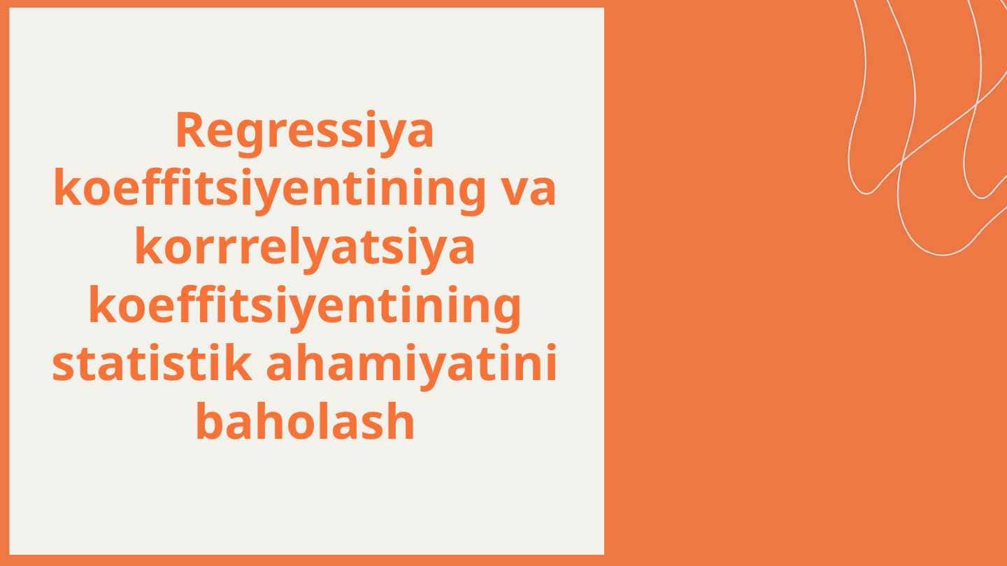 Regressiya koeffitsiyentining va korrrelyatsiya koeffitsiyentining statistik ahamiyatini baholash