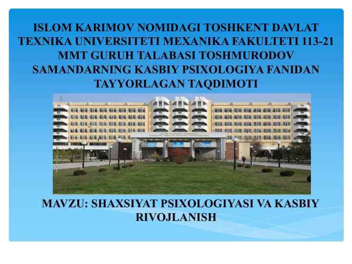 SHAXSIYAT PSIXOLOGIYASI VA KASBIY RIVOJLANISH