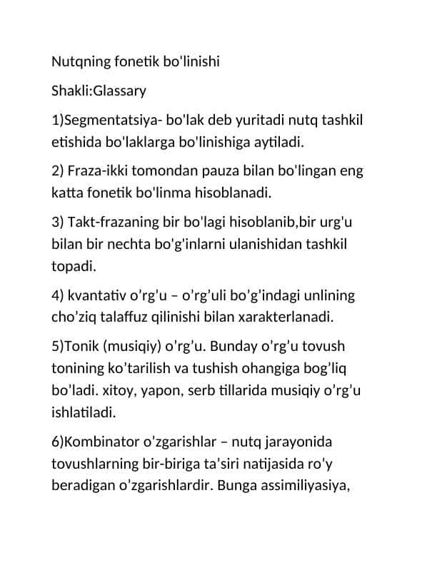 Nutqning fonetik bo'linishi
