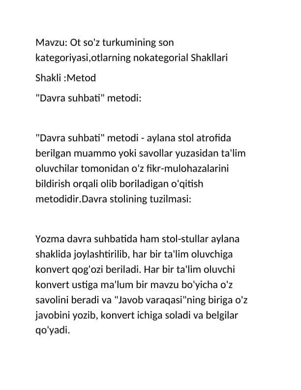 Ot so'z turkumining son kategoriyasi,otlarning nokategorial Shakllari