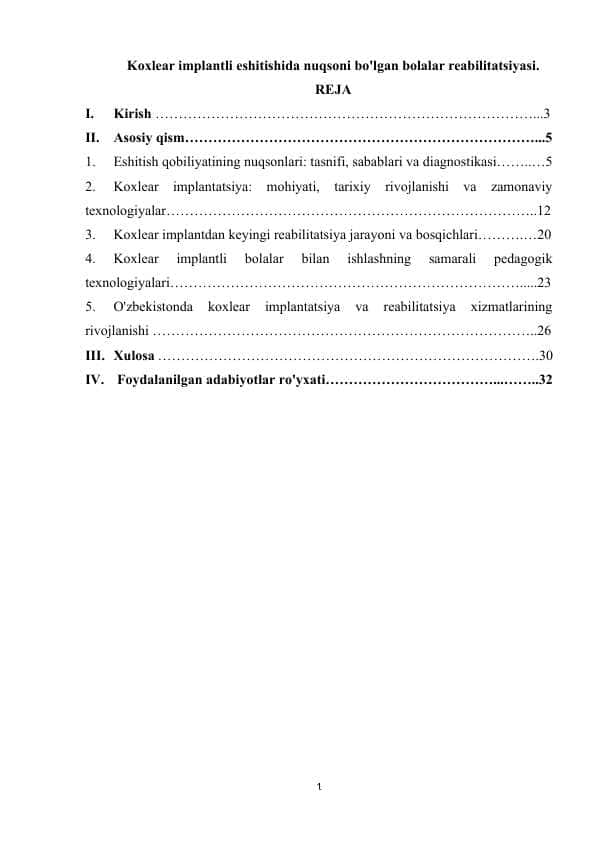 Koxlear implantli eshitishida nuqsoni bo'lgan bolalar reabilitatsiyasi.