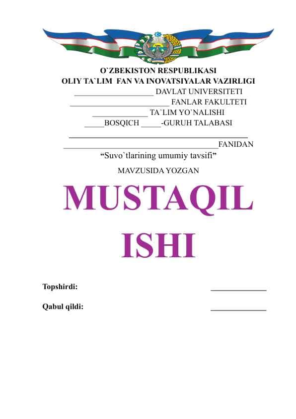 Suvo‘tlarining umumiy tavsifi