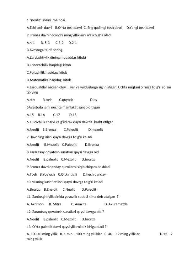 tarix test 25