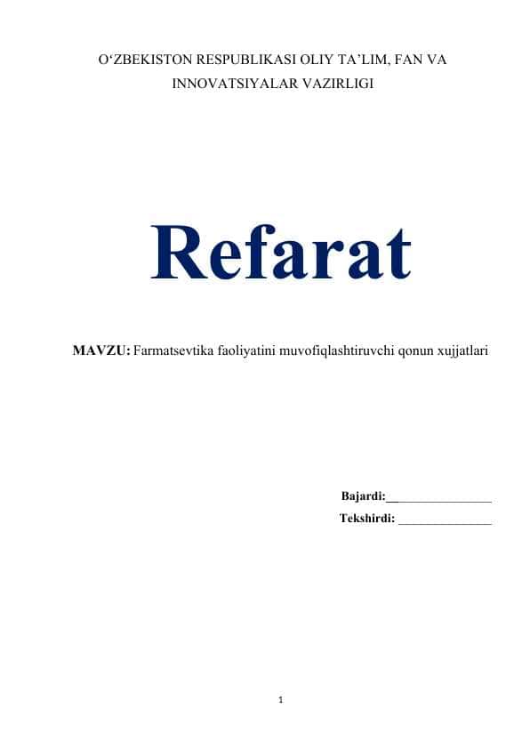 Farmatsevtika faoliyatini muvofiqlashtiruvchi qonun xujjatlari