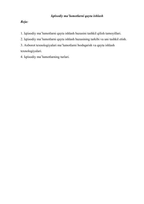 Iqtisodiy ma’lumotlarni qayta ishlash